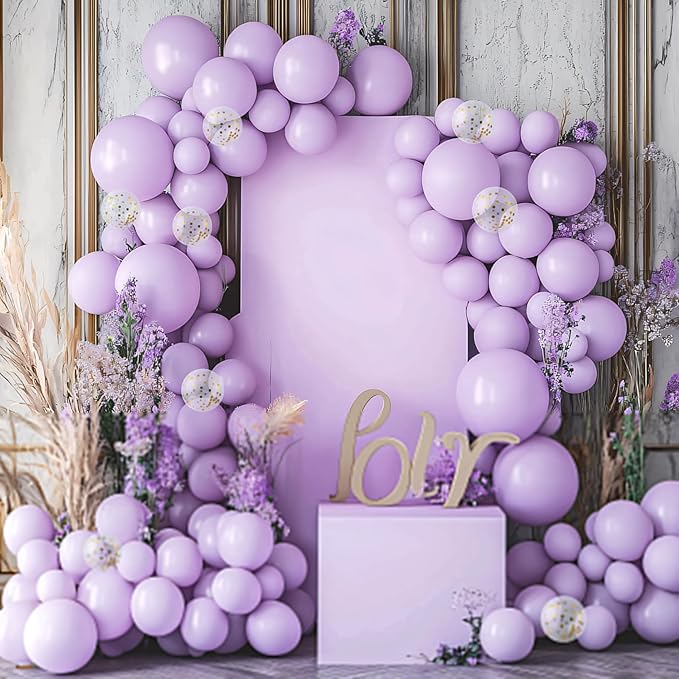JOYIN 150 Pcs Pastel Purple Balloons, Different Sizes 18 12 10 5 Inch Pastel Purple Latex Balloon Arch Kit with Instruction for Birthday Party Graduation Wedding Holiday Decoration-BubblyBeeBaby