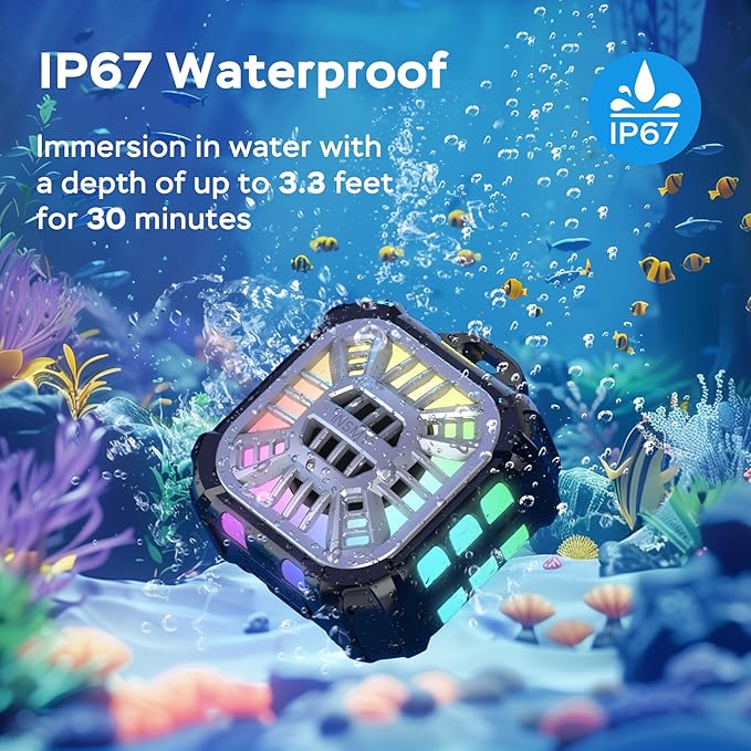 INSMY IP67 Waterproof Bluetooth Speaker, Shower Speaker Portable Small Clip-on, Multi Sync 100+ Speakers, Big Volume Booming Bass, 24H Playtime/Floatable/RGB Lights for Outdoor/Kayak/Beach (Black)-BubblyBeeBaby