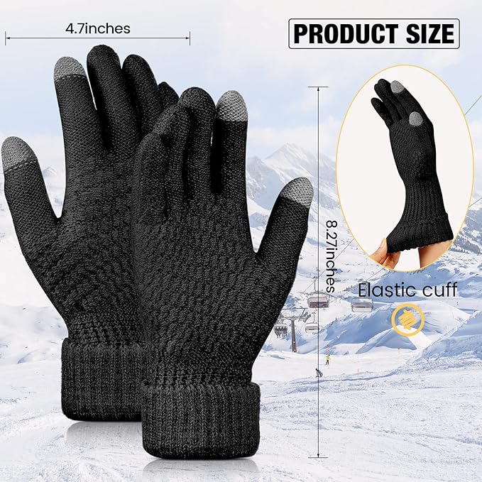 Geyoga 2 Pairs Women's Winter Touch Screen Gloves Soft Warm Fleece Lined Knit Elastic Cuff Winter Texting Gloves-BubblyBeeBaby
