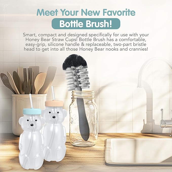 Honey Bear Straw Cup for Babies, 8oz Honey BearCup with Bottle Brush, 2-Pack Improved Lid Therapy Learning Honeybear Straw Cup for Baby, Blizzard & Creamsicle-BubblyBeeBaby