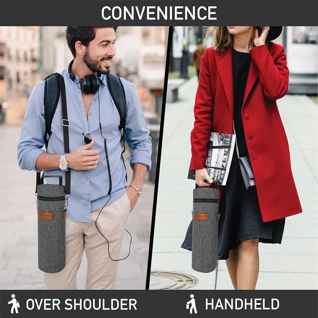 opux Wine Bag Single Bottle Carrier Tote, Insulated Wine Cooler Bag for Travel Picnic Beach with Shoulder Strap, Thermal One Bottle Holder Carrying Case Wine Gift for Women Men, Charcoal Gray