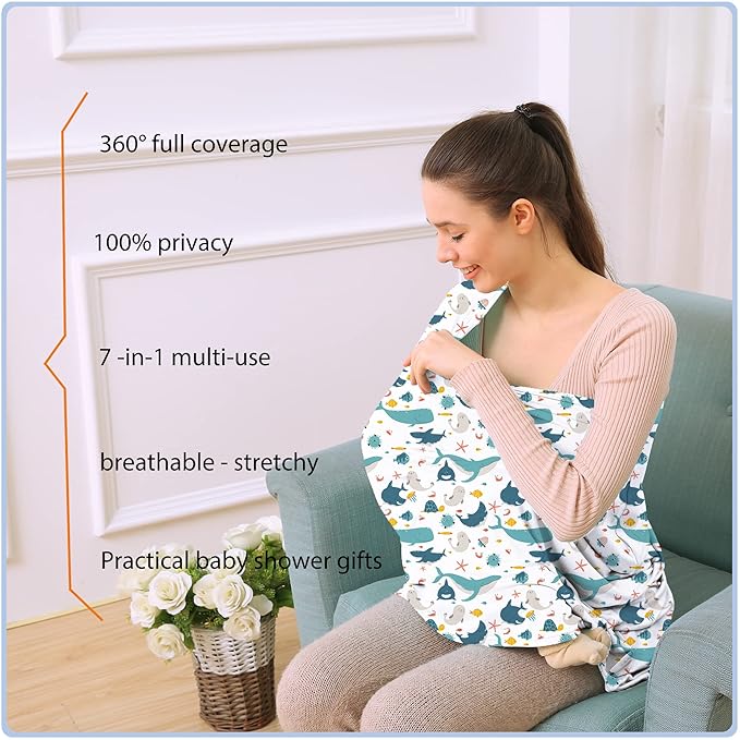 Car Seat Covers for Babies - Multi- use Nursing Carseat Canopy, Breastfeeding Covers, Baby Shower Gifts for Boys and Girls (sea World)-BubblyBeeBaby