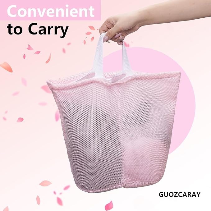 2 Pcs Special Zoning laundry bag for delicates with handles mesh laundry bags washing machine laundry totes travel storage and sorting bag (Pink2)-BubblyBeeBaby