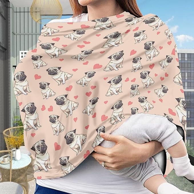 Binienty Cute Bulldog Print Baby Car Seat Canopy Cover Multi Use Nursing Cover for Newborn Boys Girls Soft Breathable Newborn Carrier/Stroller/Shopping Car-BubblyBeeBaby