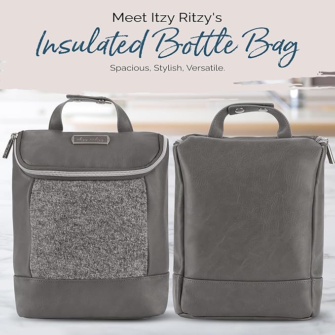 Itzy Ritzy Insulated Bottle Bag – Keeps Bottles Warm or Cool - Holds 3 Bottles and Features Interior Pocket for Ice Pack (Not Included), Grayson-BubblyBeeBaby