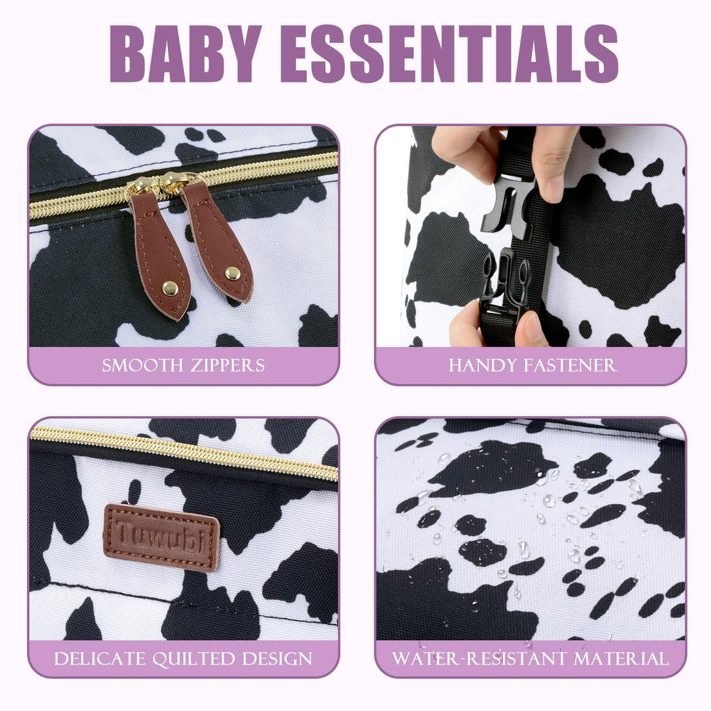 Tuwubi Diaper Bag Tote,Baby Diaper Bag with Pacifier Case Large Travel Diaper Tote Caddy for Mom and Dad Multifunction Large Baby Bag - M-Cow Print