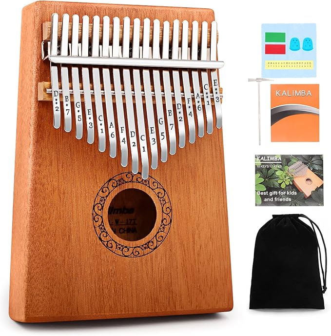 Kalimba Thumb Piano,YUNDIE Portable 17 Keys Mbira Finger Piano with Tune Hammer and Study Instruction,Musical Instruments Birthday Gift for Kid Adult Beginners Professional(Brown)-BubblyBeeBaby