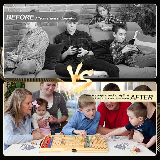 21 Inches Horse Racing Game, Horse Race Board Games with 11 Luxury Metal Horses,Thickened Wood Chessboard,Chips,Cards and Dice,Classic Wooden Table Top Board Games for Adults and Family-BubblyBeeBaby