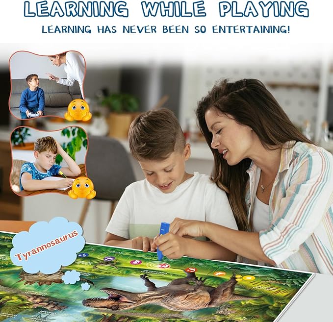 Interactive Dinosaur Toys Learning Poster, Dinosaur Talking Poster, Bilingual Dinosaur Talking Educational Children Toy with Sound Effects, Dinosaur Toys for Ages 3-12, Best Dinosaur Party Gift-BubblyBeeBaby