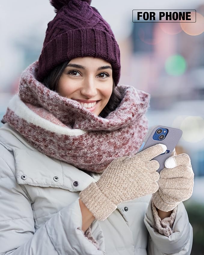 Geyoga 2 Pairs Women's Winter Touch Screen Gloves Soft Warm Fleece Lined Knit Elastic Cuff Winter Texting Gloves-BubblyBeeBaby