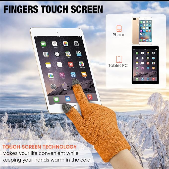Geyoga 2 Pairs Women's Winter Touch Screen Gloves Soft Warm Fleece Lined Knit Elastic Cuff Winter Texting Gloves-BubblyBeeBaby