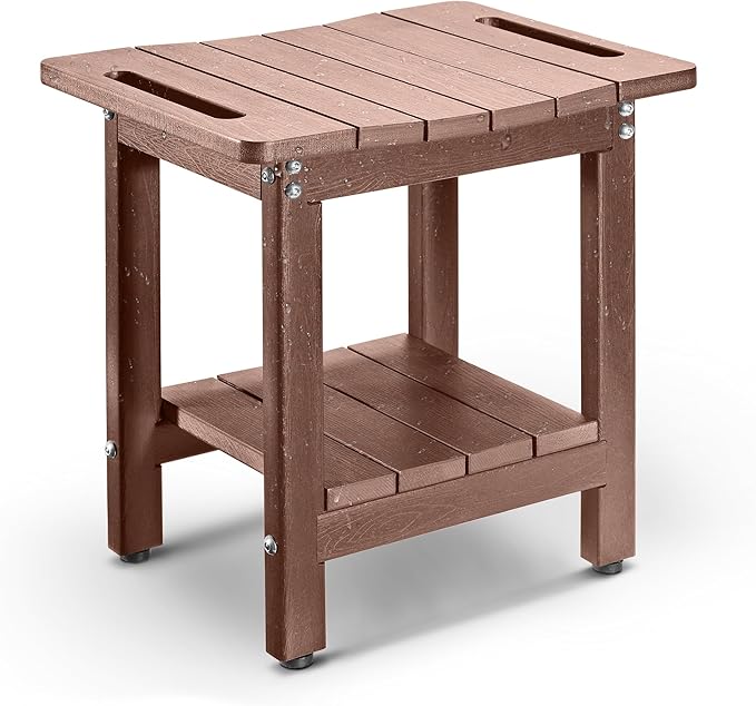 HDPE Shower Bench Seat Capacity 300LB, Waterproof Bathroom Stool with Side Carry Holes, Compact 16.8" L Design, Non-Slip Shower Seat for Elderly, Shaving Legs & Spa - Indoor/Outdoor Use(Brown)-BubblyBeeBaby