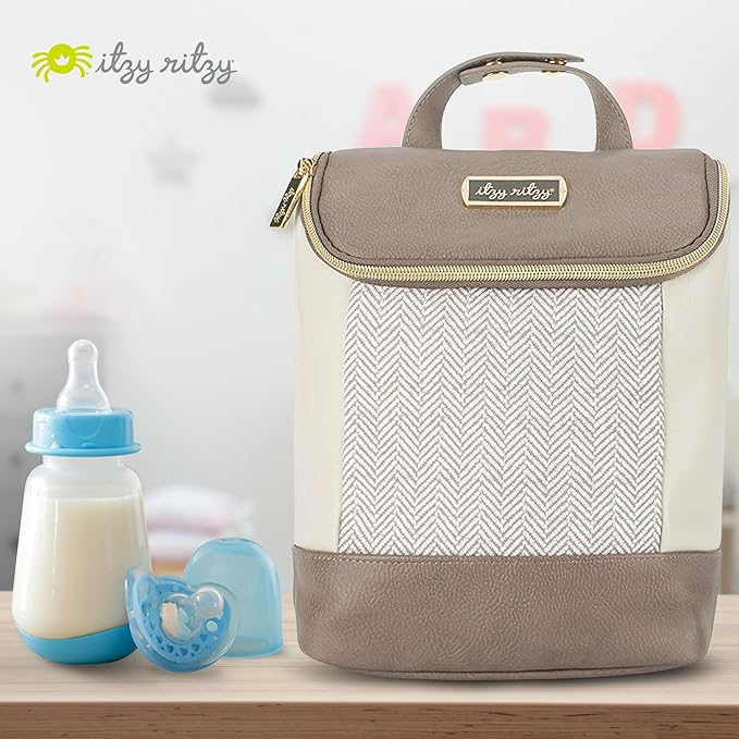 Itzy Ritzy Insulated Bottle Bag – Keeps Bottles Warm or Cool - Holds 3 Bottles & Features Interior Pocket for Ice Pack (Not Included), Vanilla Latte-BubblyBeeBaby