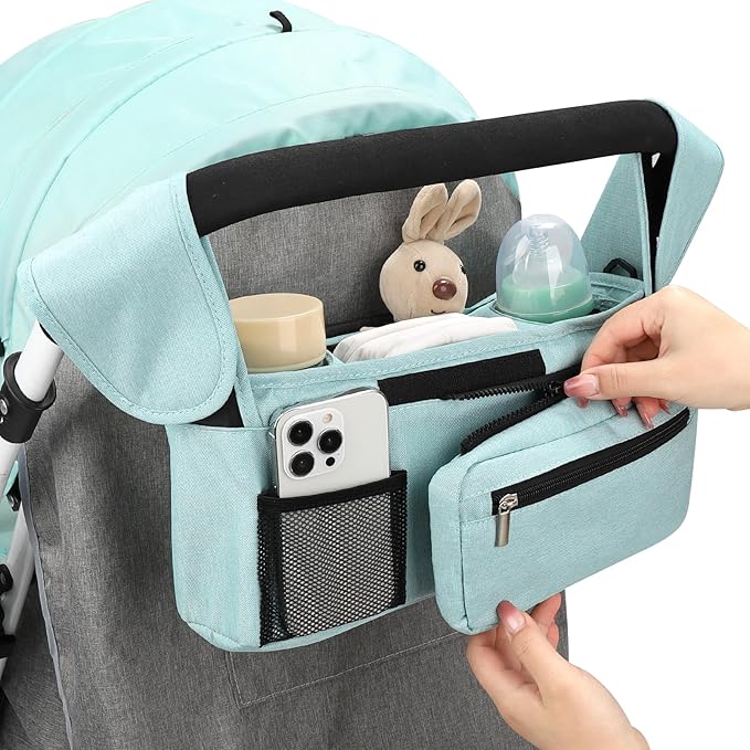 Accmor Universal Stroller Organizer with Insulated Cup Holder Detachable Phone Bag and Shoulder Strap,Stroller Bag Caddy Organizer Accessories Fits for Uppababy, Baby Jogger, Britax Strollers-BubblyBeeBaby