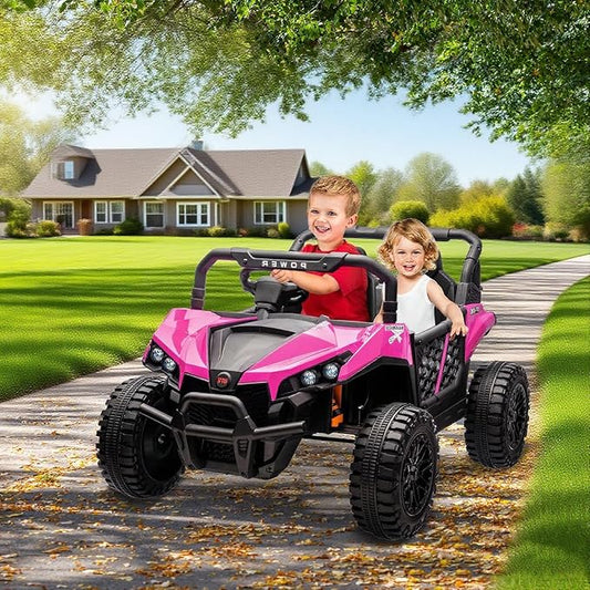 24V 2 Seater Ride On Car Truck, Power Wheels Kids UTV w/Parent Remote Control, 3.1 MPH Max Speed, Music Player, LED Lights & Storage, Electric Vehicle Ride On Toy for Kids Toddler Ages 3-8, Pink-BubblyBeeBaby