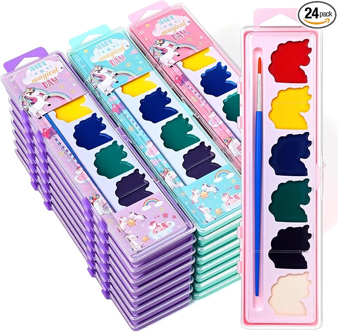 24 Pcs Unicorn Style Watercolor Painting Set 8 Washable Colors With Brush Watercolor Painting Set Gift Party Supplies Back To School Party Gift Exchange-BubblyBeeBaby
