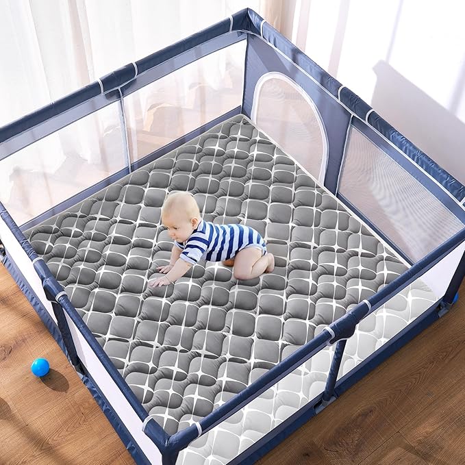 High-Density Foam Baby Play Mat, 36x36 Inches Thicken One-Piece Comfortable and Soft Playmat, Non Slip Machine Washable Floor Mat for Infants, Tapete para Bebes,Toddlers-BubblyBeeBaby