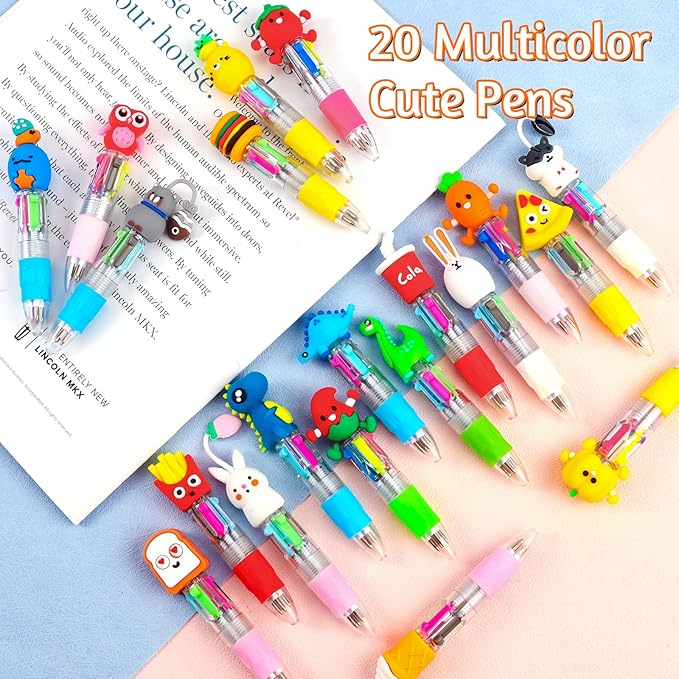 20Pcs Mini Multicolor Pens in One 4-in-1 Cute Pens Bulk for Kids, Fun Kawaii Ballpoint Pen for Birthdays and Children's Party Favors Gifts, Teacher School Supplies-BubblyBeeBaby