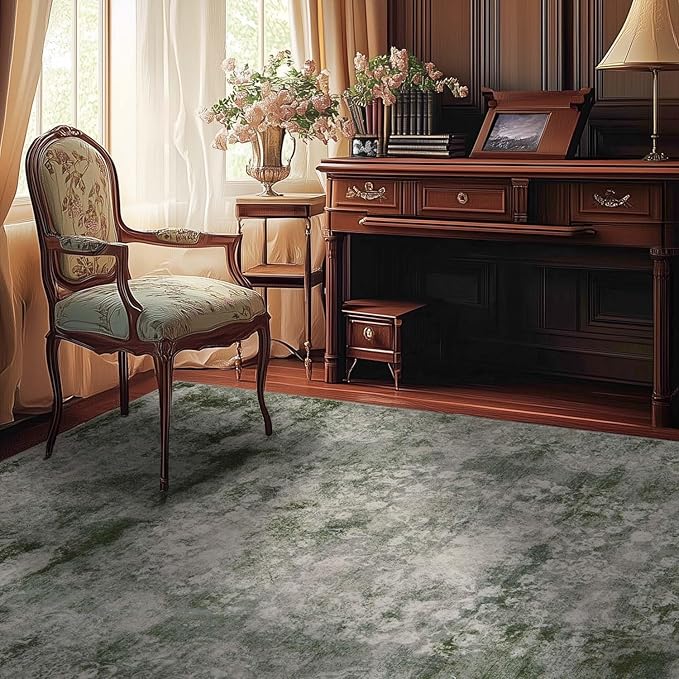 jinchan Washable Area Rug 6x9 for Living Room - Soft Faux Wool Ultra-Thin Stain Resistant Non-Slip Distressed Vintage Floral Rug Large Carpet for Bedroom,Dining Room,Home Office,Nursery(Green, 6'x9')-BubblyBeeBaby
