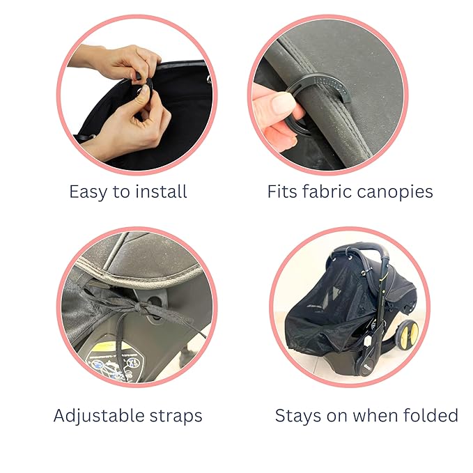 Stroller Sun Shade - Universal UV Protection Cover for Strollers Sunshade with See Through, Clip-On Sun Blocker, Sun Shield for Baby, Breathable Adjustable Fit, Full Coverage, M Black-BubblyBeeBaby