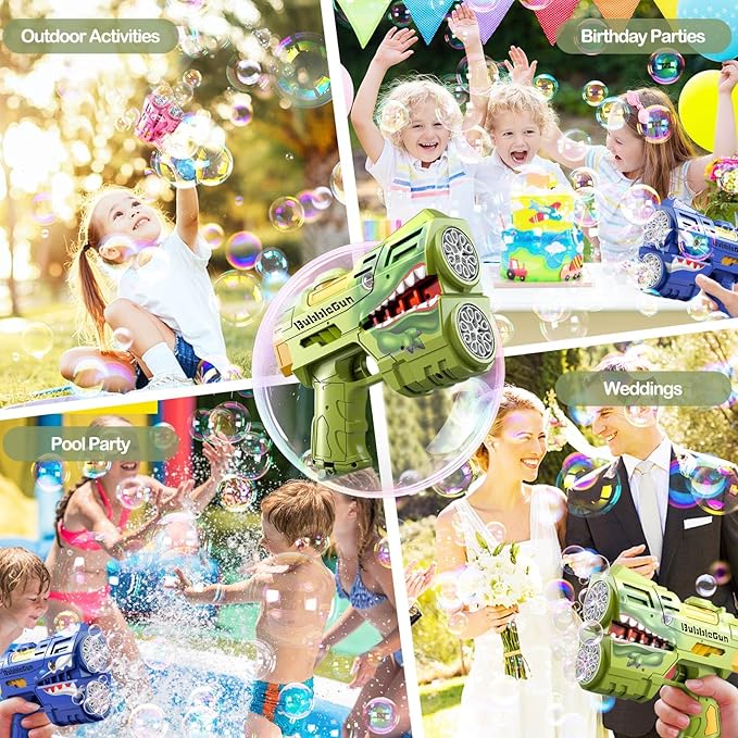 2 Pack Bubble Guns with 4 Bottles Refill Solution, LED Light Up Rechargeable Bubbles Machine Blower for Kids Toddlers 4-8, Outdoor Toys Gifts, Wedding Easter Party-BubblyBeeBaby