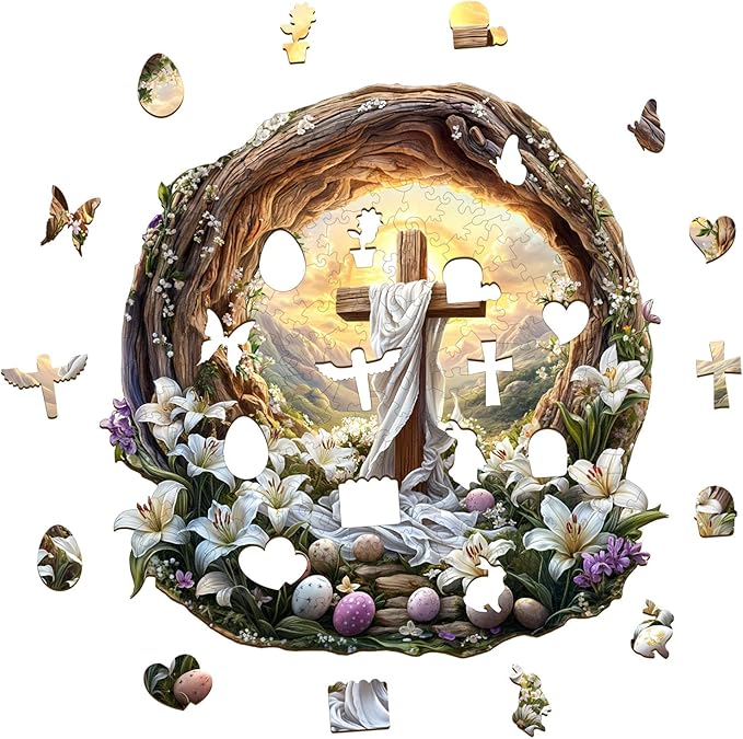 KAAYEE Wooden Puzzles for Adults, 3D Vision Effect Holy Light Cross Wooden Jigsaw Puzzle Unique Shape Wood Puzzle Adult, 3D Effect Flat Puzzle Birthday Family Game (M-11.4 * 11.3 in-200pcs)-BubblyBeeBaby