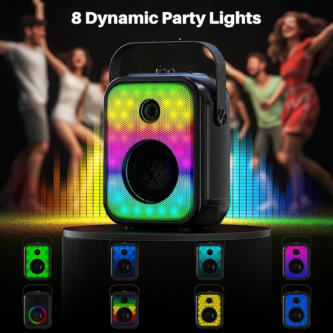 Karaoke Machine, Portable Bluetooth Speaker with 2 Wireless Karaoke Microphones, Karaoke Machine for Adults Kids with Subwoofer, LED Light Support TWS/FM/USB/AUX for Home Party Outdoor-BubblyBeeBaby