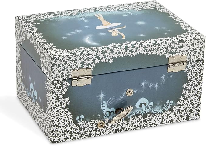 Jewelkeeper Girl's Musical Jewelry Storage Box with Twirling Fairy Blue and White Star Design, Swan Lake Tune-BubblyBeeBaby