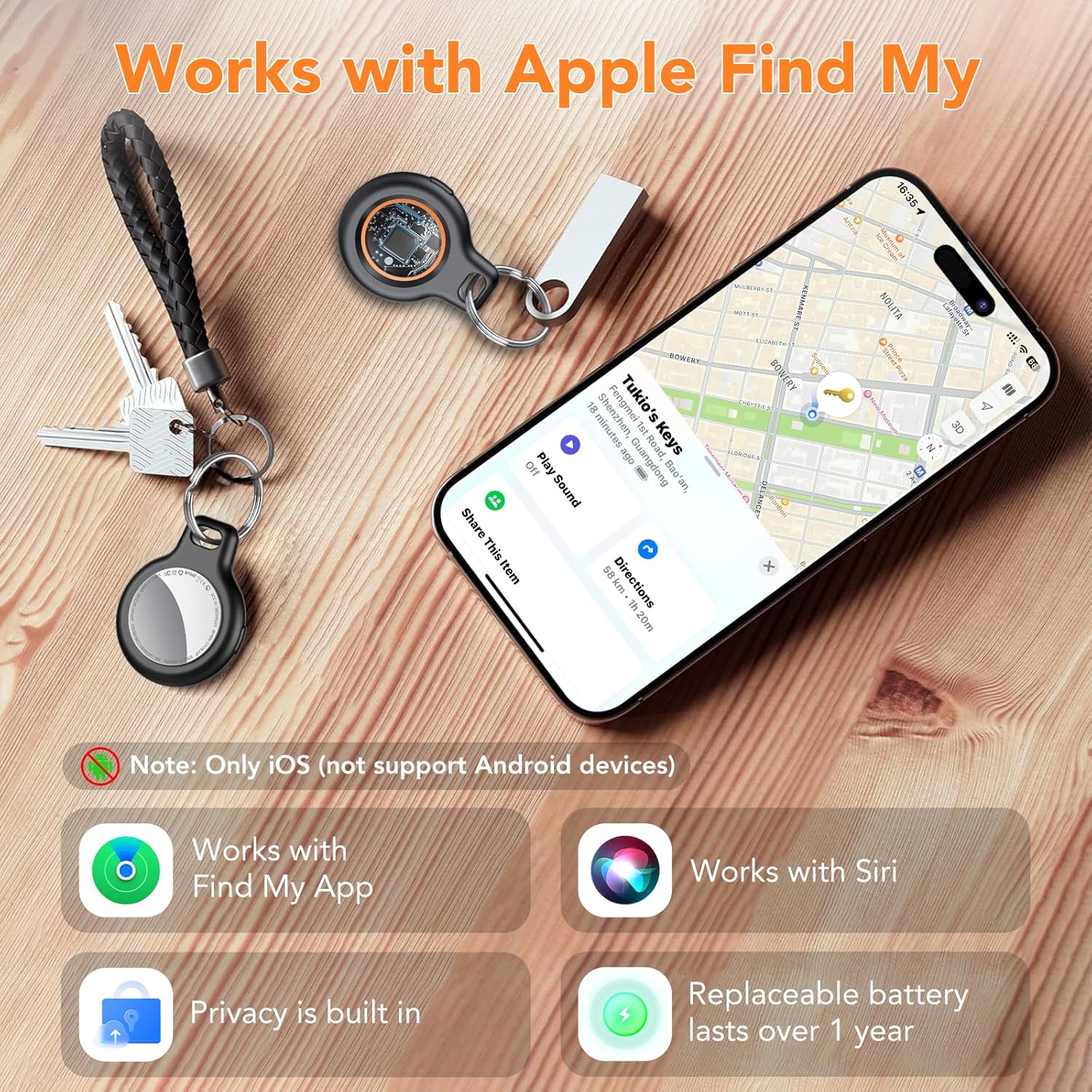 2025 New [Apple MFi Certified] (iOS Only) Air Tracker Tag-4 Pack, Bluetooth Tracker for Apple Find My, Replaceable Battery, Key Finder and Item Locator Smart Tag for Keys, Bags, Luggage, Pet, (Orange)