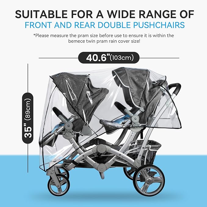 bemece Double Stroller Rain Cover, Weather Shield Double Stroller for Front and Rear Seats Twin Stroller, Baby Outdoor Activities Accessories, Protects Children from Rain, Snow, Wind-BubblyBeeBaby
