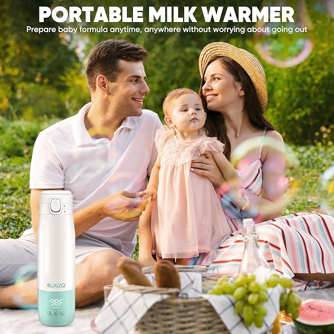 Portable Bottle Warmer for Travel,Portable Milk Warmer for Baby-12oz Ceramic Heater Heating,Fast Charging & Cordless Portable Baby Bottle Warmer -Dual Heating Modes for Breast Milk & Water,Green-BubblyBeeBaby