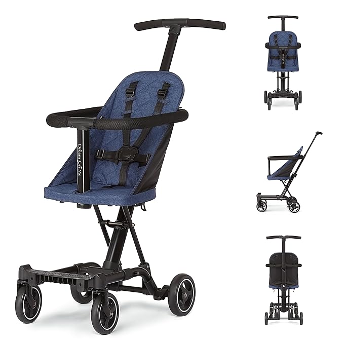 Dream On Me Lightweight and Compact Coast Rider Stroller with One Hand Easy Fold, Adjustable Handles and Soft Ride Wheels, Navy-BubblyBeeBaby