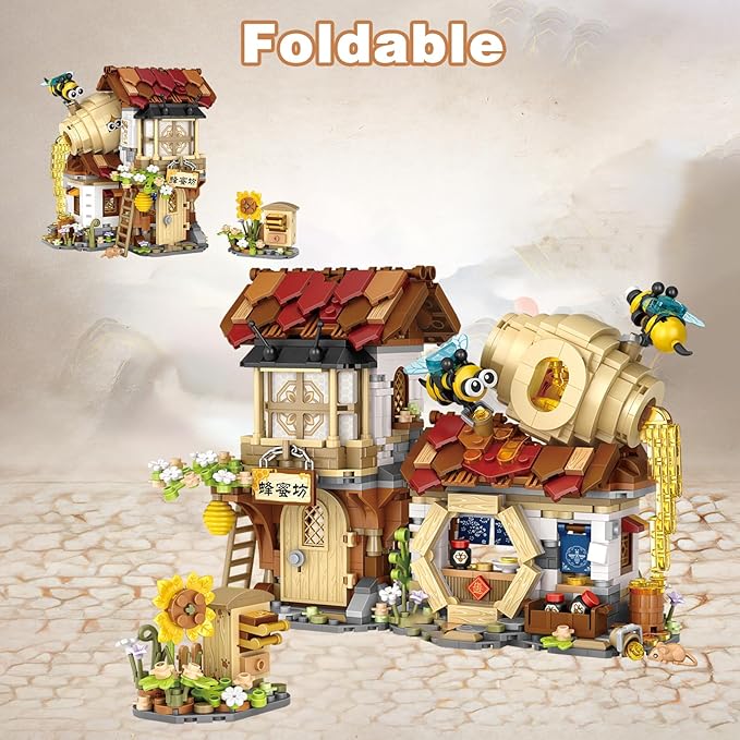 Honey Bee Workshop Mini Building Set, Creative DIY Simulation Building Toys, 1242PCS Mini Building Honey Bee Workshop Set Boys Girls 6+-BubblyBeeBaby