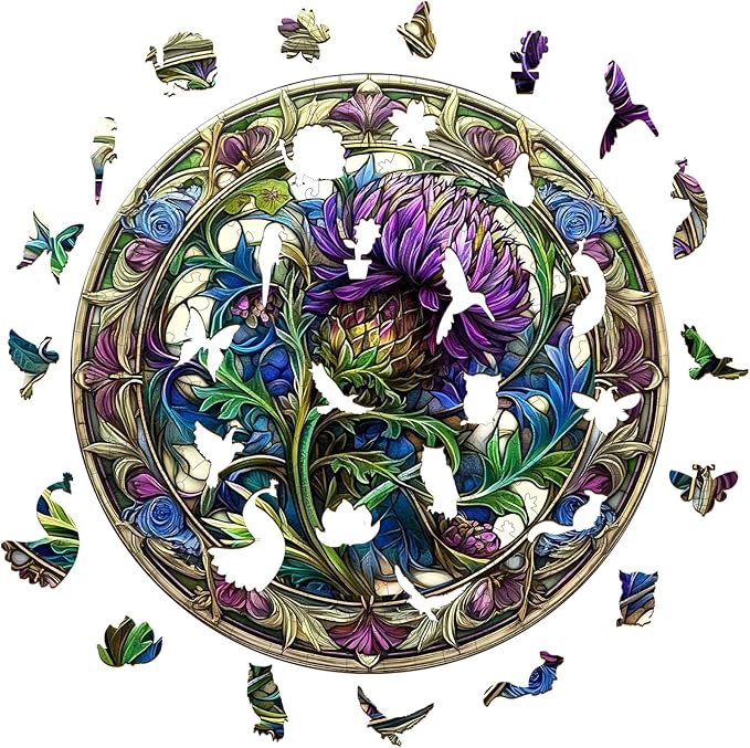 KAAYEE Wooden Jigsaw Puzzles-3D Visual Effect Scotch Thistle Wooden Puzzle Adult Unique Shape Wooden Puzzle Wooden Jigsaw Puzzle for Adult,Puzzle for Adults,Family Games (L-13.4 * 13.4in-300pcs)-BubblyBeeBaby