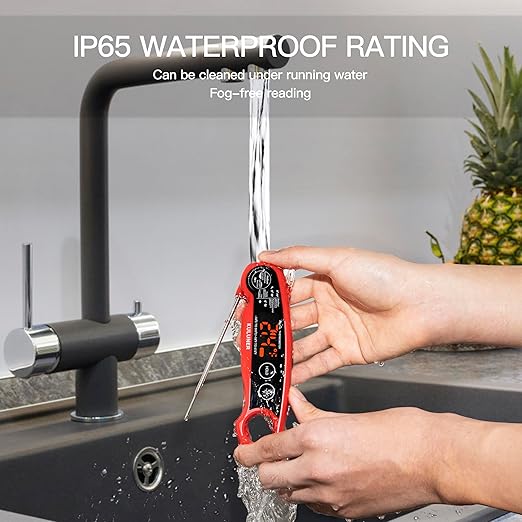 1-Second Rapid and Accurate Meat Thermometer - Waterproof Multifunctional Kitchen Food Thermometer, Ideal for Frying, Smoking, Grilling and More(Red)-BubblyBeeBaby