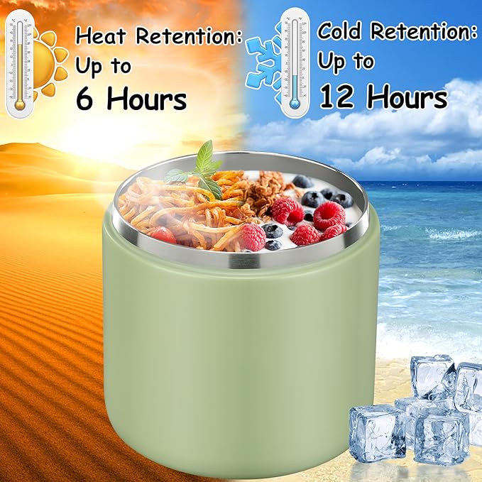 19oz Insulated Vacuum Food Jar with Buckle Lid Wide Mouth Soup Thermo for Hot Food Kids Leakproof Stainless Steel Lunch Container- Green-1Pack-BubblyBeeBaby