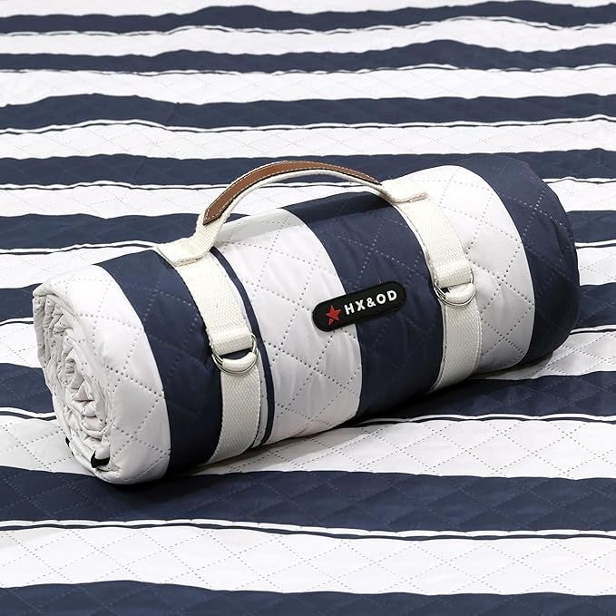 HX&OD Outdoor Picnic Blanket Extra Large, 80”x80” Waterproof Picnic Mat Foldable Camping Blanket Portable with Carry Strap for Beach Mat (Bule)-BubblyBeeBaby