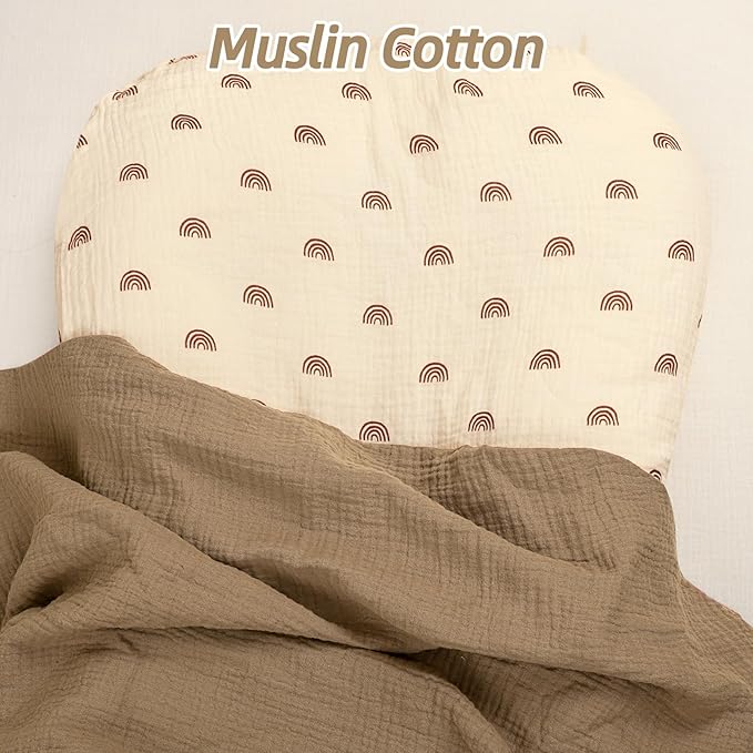 Hooyax Baby Lounger Cover 2 Pack - 100% Muslin Cotton Newborn Lounger Pillow Covers Only, Soft Breathable Infant Lounger Cover with Reinforced Stitching, Fits Most Standard Baby Loungers (Rainbow)-BubblyBeeBaby