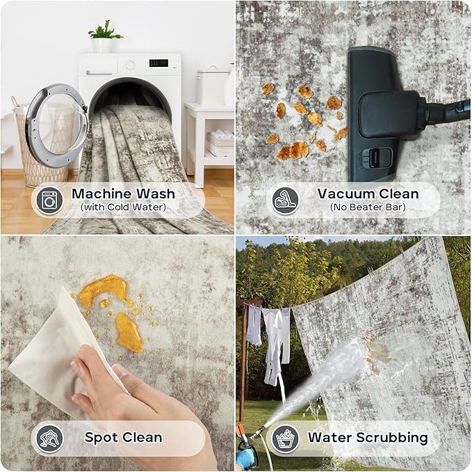 10x14 Area Rugs Large Living Room Rug Washable: Modern Abstract Rug Indoor Modern Carpet Non Slip for Dining Room Bedroom Nursery Home Office Brown Grey-BubblyBeeBaby