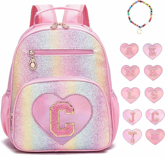I IHAYNER Kids Glitter Lightweight Backpack for School Travel & Daycare, Toddler Backpack for Girls 3+ Preschool Kindergarten Elementary Kids Backpack-Rainbow Pink C-BubblyBeeBaby