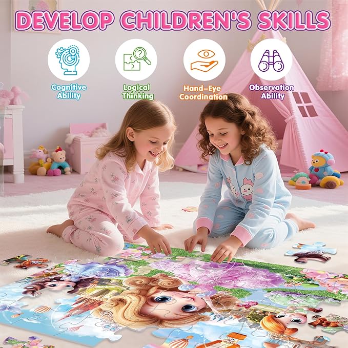 Jumbo Floor Puzzle for Kids,48 Piece Princess Large Jigsaw Puzzles,Puzzle for Toddler Ages 3-5,Preschool Educational Intellectual Development Toy Gift for Boys & Girls Ages 4-8-BubblyBeeBaby