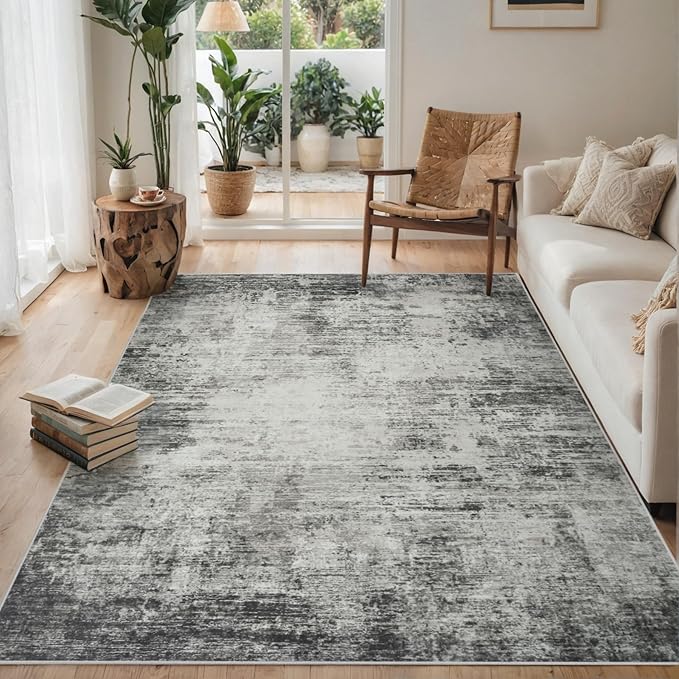 10x14 Area Rugs for Living Room: Soft Abstract Large Area Rug Non-Shedding Anti-Skid Stain Resistant Indoor Floor Modern Washable Rugs for Bedroom Dining Room Nursery Farmhouse Home Office-Black/Gray-BubblyBeeBaby