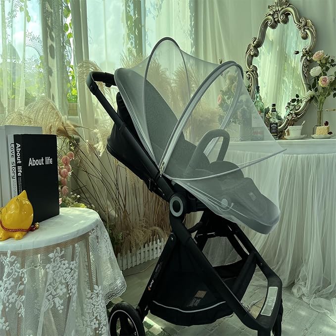 Baby Mosquito Net with Double Zipper, Bassinet Stroller Cover for Baby/Car Seat/Cradles/Carriers, Easy to Use, Keep Insects/Bugs/Cats Out, White-BubblyBeeBaby