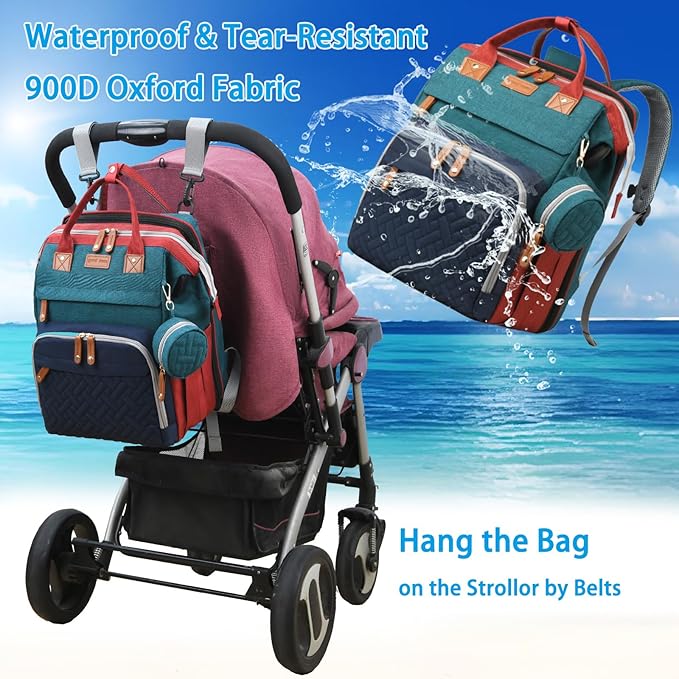 Jeryswet Baby Diaper Bags with Changing Station, Waterproof Large Capacity Diaper Bag Backpack for Moms Dads with USB Charging Port and Stroller Straps, Baby Shower Gifts, RGB-BubblyBeeBaby