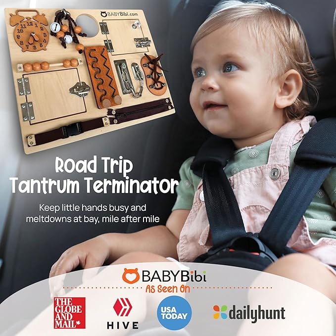 10-in-1 Montessori Busy Board for Toddlers - Safe, Durable Sensory Activity Board with Locks, Shoelaces & More - Perfect Educational Toy Built for Growth & Travel - Recommended for Ages 3 Years & Up-BubblyBeeBaby