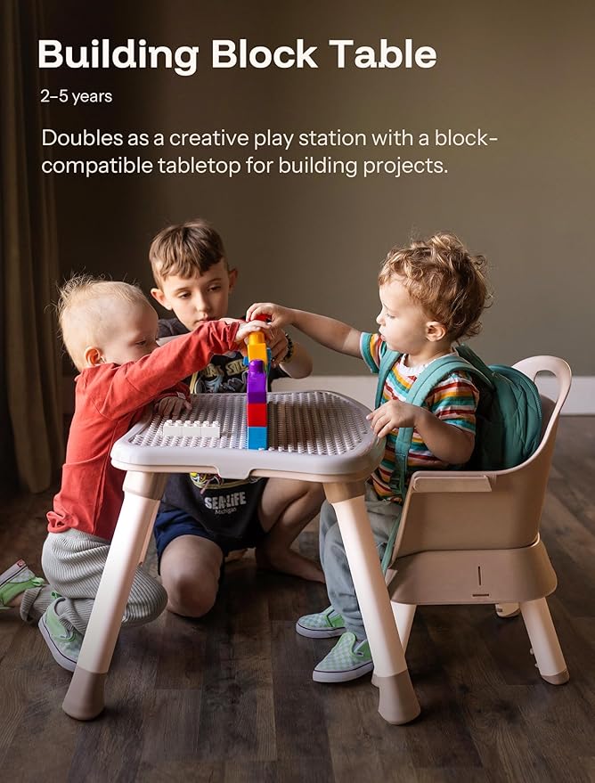 HARPPA 6 in 1 Baby High Chair, Convertible Infant Feeding Chair for Babies & Toddlers Table, Dining Booster Seat with Removable Tray, Khaki-BubblyBeeBaby