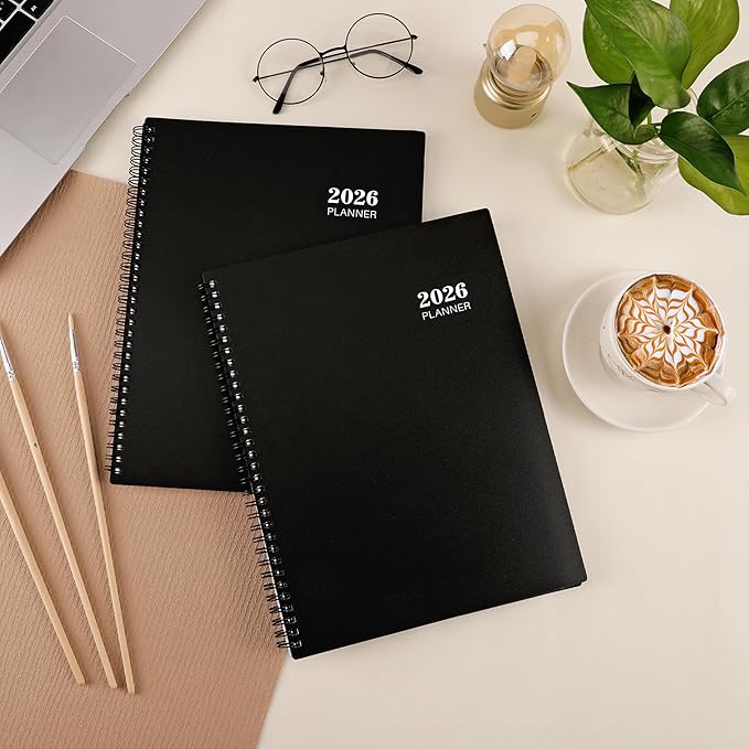 2026 Planner - 9” × 11”, 2026 Weekly and Monthly Planner, from JAN. 2026 to DEC. 2026, Inner Pocket, Premium Paper, Twin-wire Binding, Make Your Life Productive - Black-BubblyBeeBaby