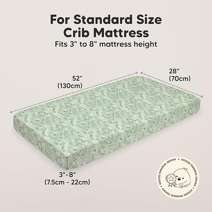 KeaBabies 2-Pack Organic Crib Sheets for Boys, Girls - 52x28 Fitted Crib Mattress Sheet Neutral, Breathable Jersey Cotton Cover for Baby Bed, Toddler Mattress, Soft & Cute Prints (DinoDood)-BubblyBeeBaby
