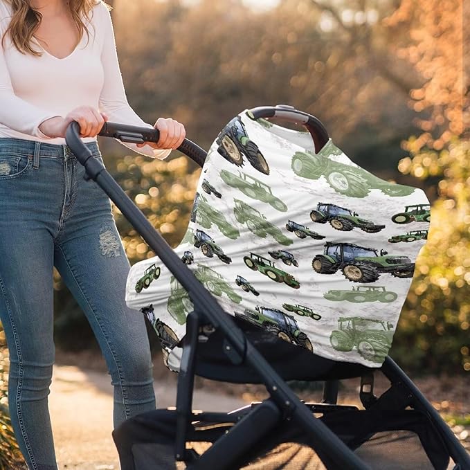 Binienty Womens Nursing Cover Breastfeeding Scarf, Truck Tractor Print Baby Car Seat Covers Multi Use Newborn Carrier/Stroller/Shopping Cart, Girl Boy Stroller Cover Gifts-BubblyBeeBaby