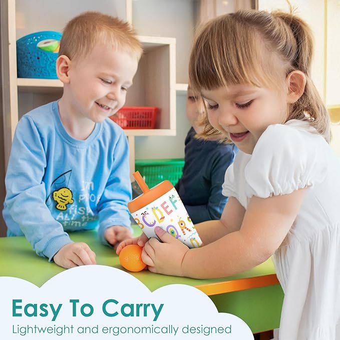 Kid Insulated Stainless Steel Tumbler with Silicone Straw, 12oz Sippy Cup for Kids (Alphabet)-BubblyBeeBaby